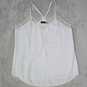 White Lace Trim V Neck Cami Tank Top Women's Size XL Sheer
